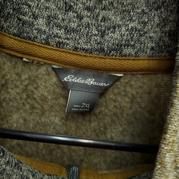 EDDIE BAUER Men's Olive Green Fleece Pullover 3/4 Zip Popover Jacket - Picture 4 of 10